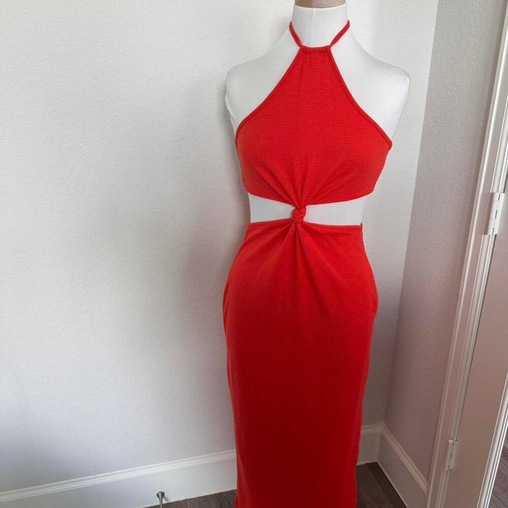SHEIN Red Cut Out Halter Bodycon midi Dress